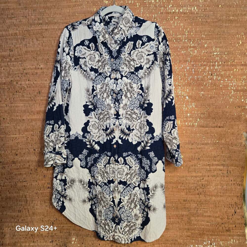 Soft Surroundings St. Remy Shirt Womens XL Blue Cottage Floral Button UpTunic